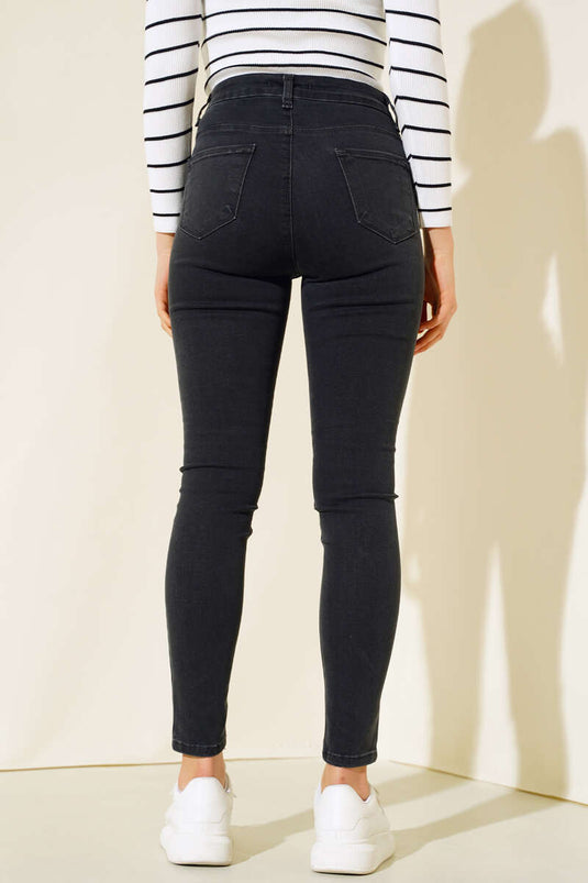 High Waist Skinny Leg Jeans Smoke Color