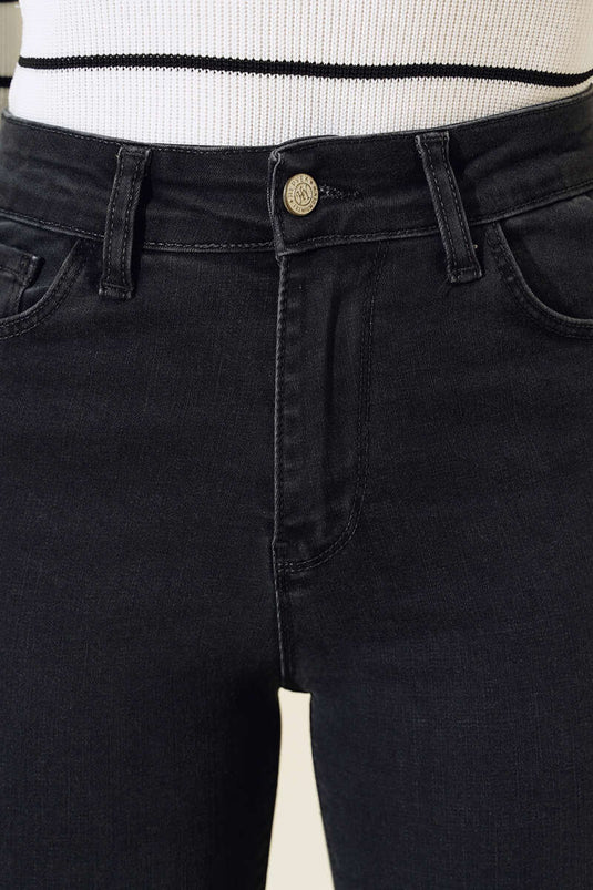 High Waist Skinny Leg Jeans Smoke Color