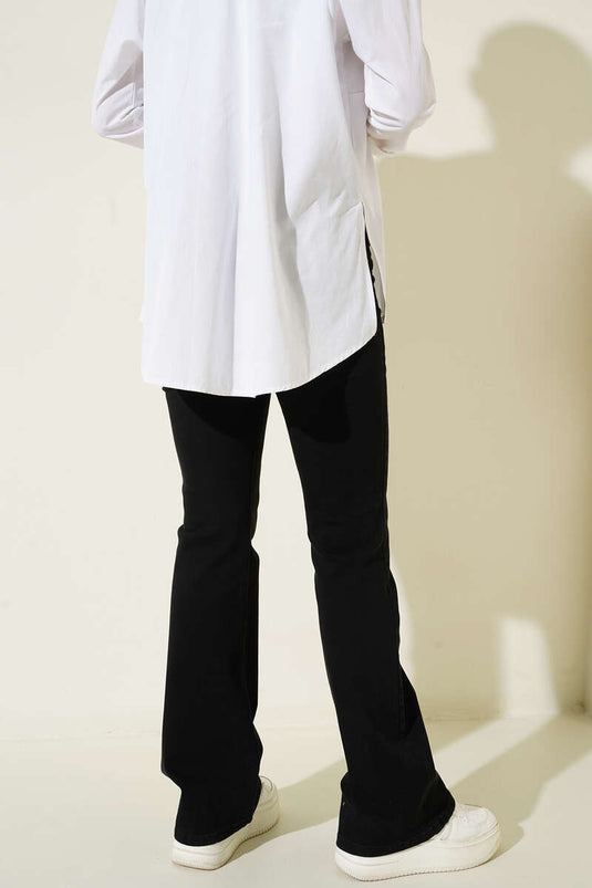 Uitlopende broek met hoge taille, gerookt