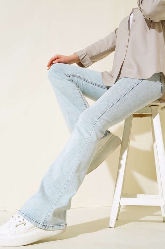 High Waisted Bell-bottom Trousers Snow Light