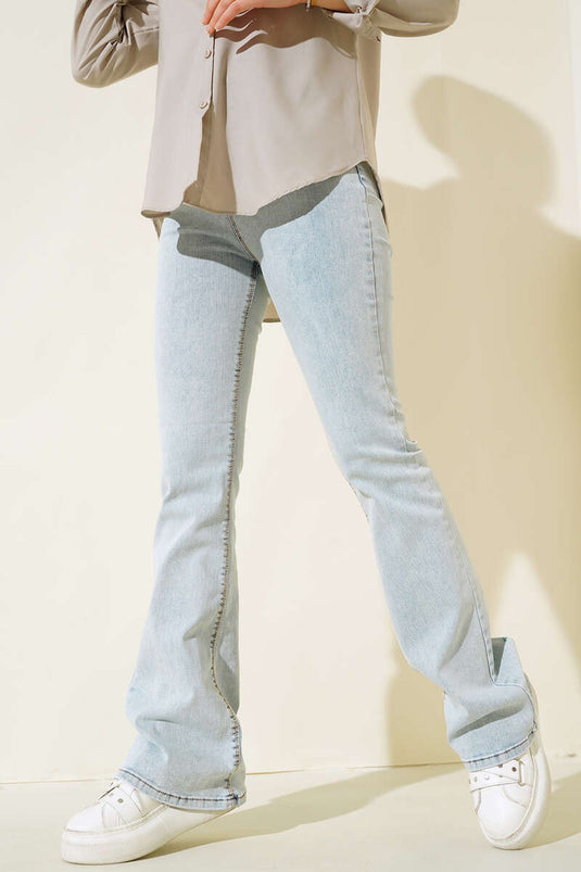 High Waisted Bell-bottom Trousers Snow Light