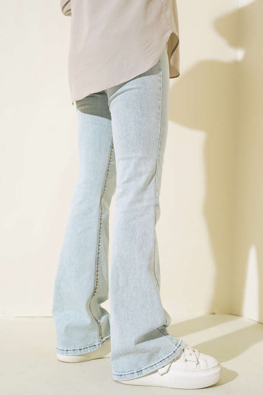 High Waisted Bell-bottom Trousers Snow Light