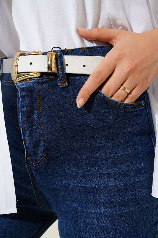 Uitlopende broek met hoge taille, marineblauw