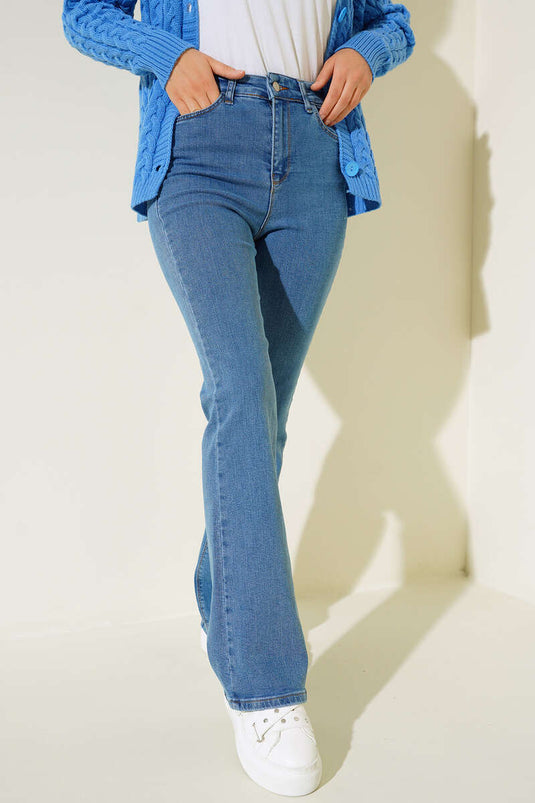 Pantalon bleu à taille haute et pattes d'éléphant
