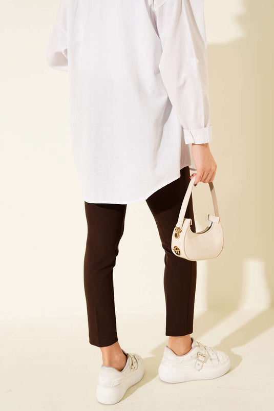 Yüksek Bel Kemerli Kahve Pantolon