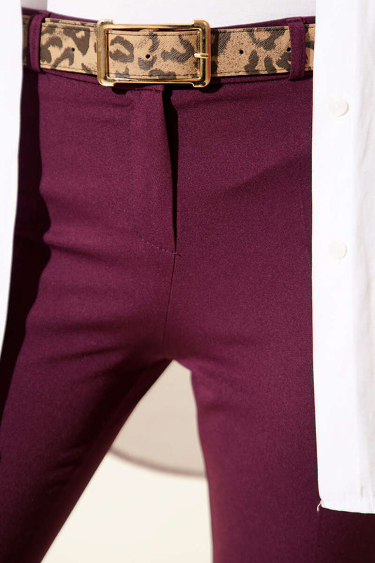Yüksek Bel Kemerli Mor Pantolon