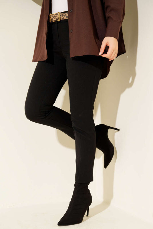 Yüksek Bel Kemerli Siyah Pantolon