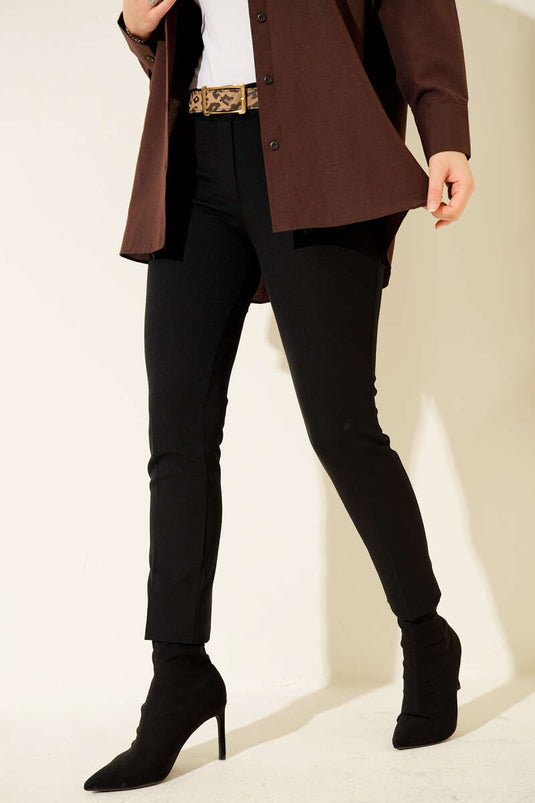 Yüksek Bel Kemerli Siyah Pantolon