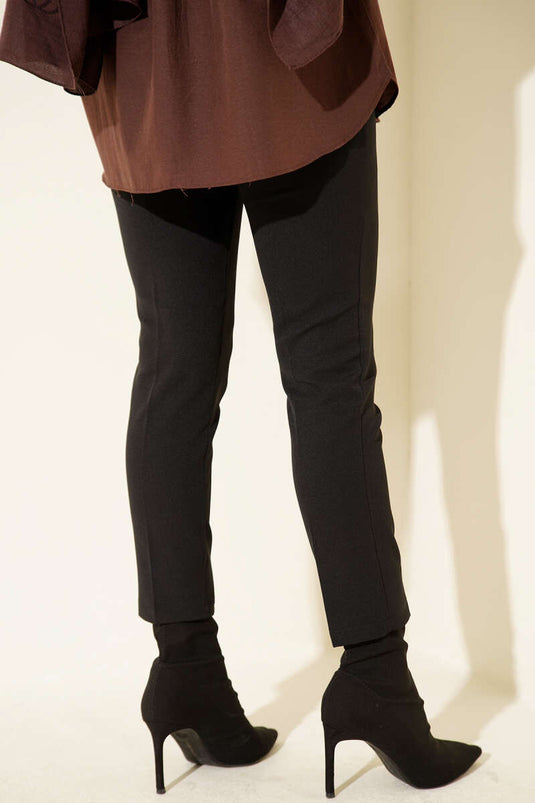 Yüksek Bel Kemerli Siyah Pantolon