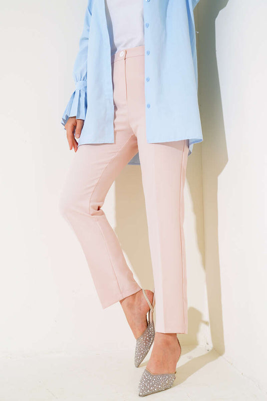 High Waist Fabric Trousers Powder