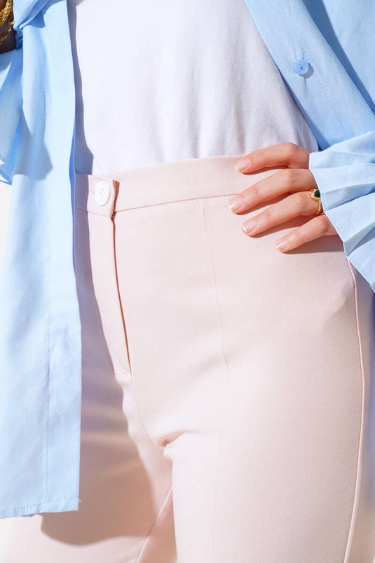 High Waist Fabric Trousers Powder