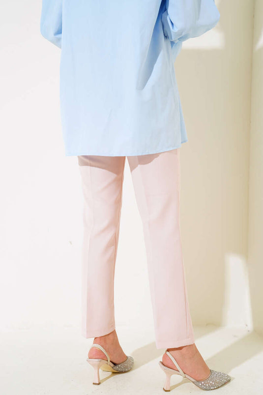 High Waist Fabric Trousers Powder