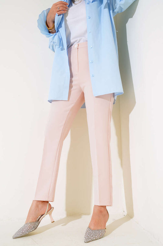 High Waist Fabric Trousers Powder