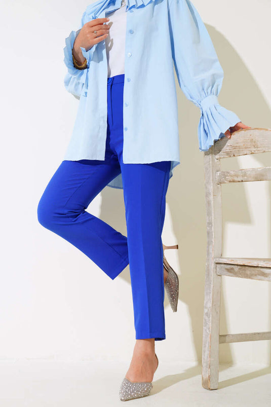 Yüksek Bel Kumaş Pantolon Saks