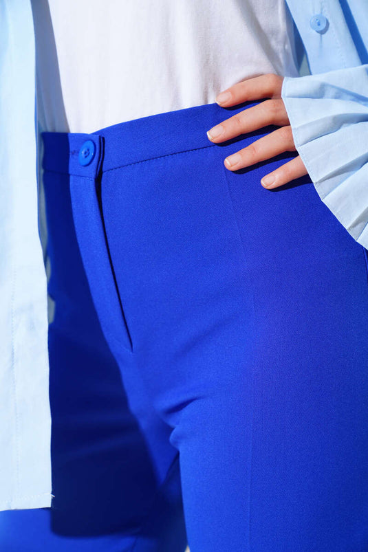 Yüksek Bel Kumaş Pantolon Saks