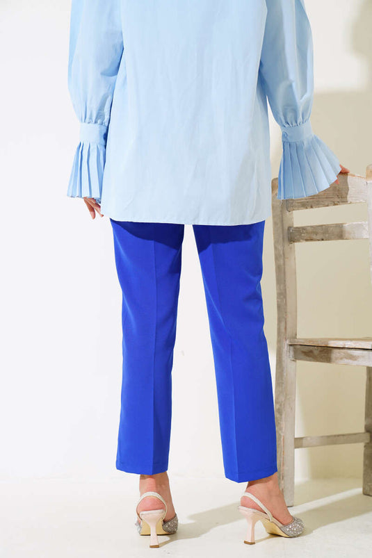 Yüksek Bel Kumaş Pantolon Saks