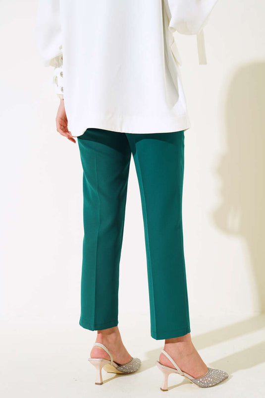 Yüksek Bel Kumaş Pantolon Zümrüt