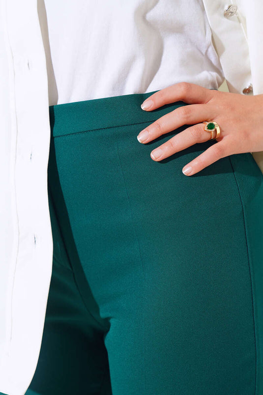 Yüksek Bel Kumaş Pantolon Zümrüt