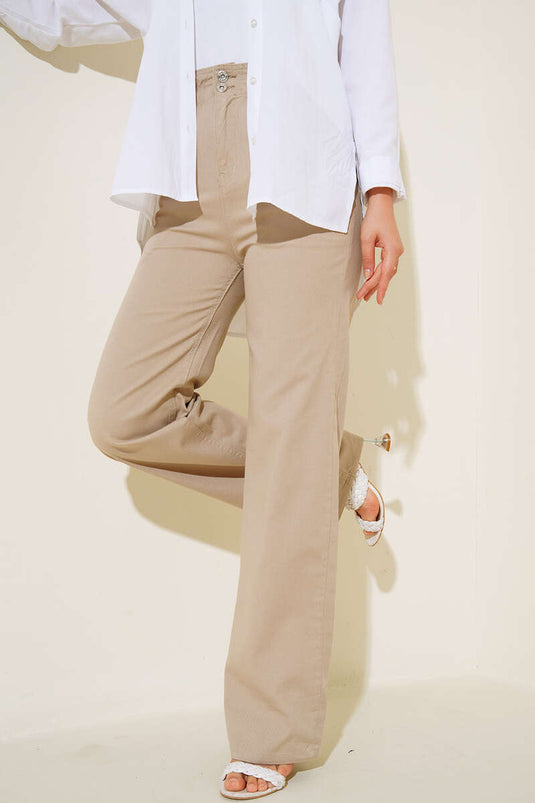 Yüksek Bel Lastikli Salaş Pantolon Taş