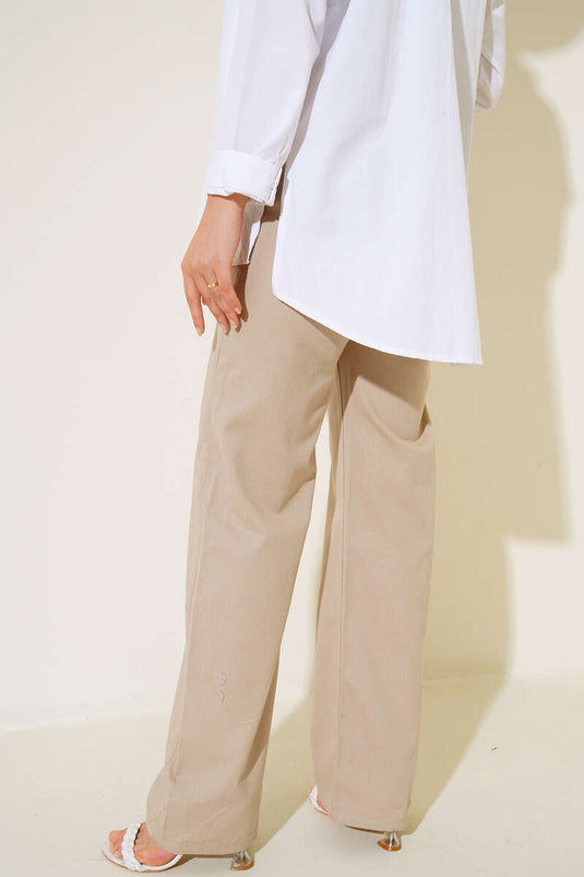 High Waist Elastic Casual Trousers Stone