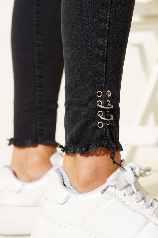 High Waist Tasseled Trousers Black