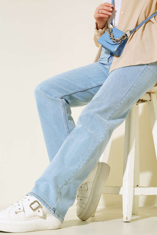 Hochtaillierte Palazzo-Jeans in hellem Denim