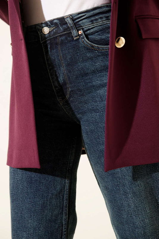 Pantalon Palazzo en Jean Taille Haute Teinte Verte