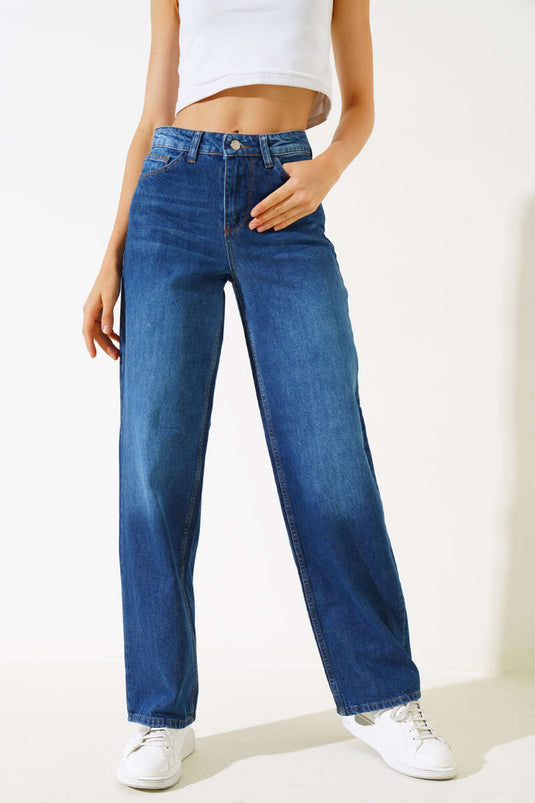 Jean palazzo taille haute bleu