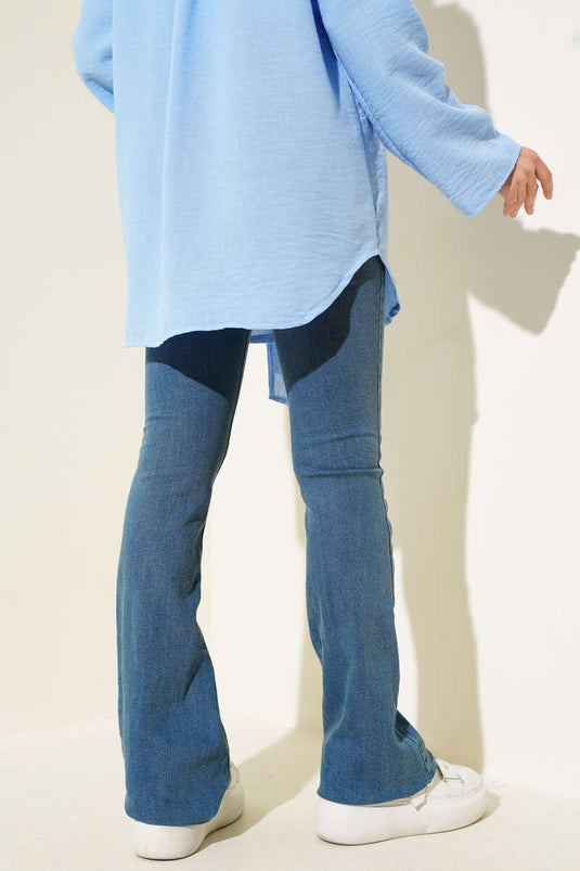 Pantalon à pattes d'éléphant taille haute, teinte bleue