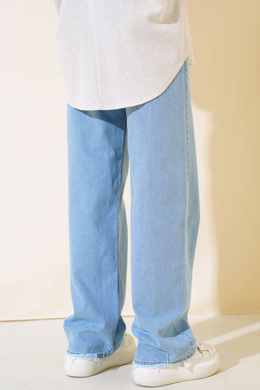 Jean palazzo taille haute bleu glacier