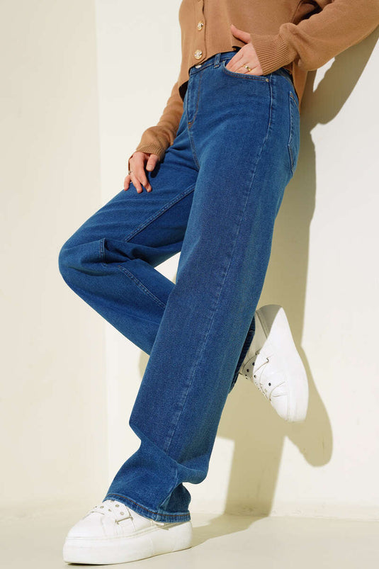 Jean palazzo taille haute bleu