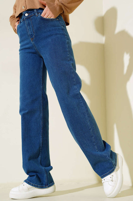 Jean palazzo taille haute bleu