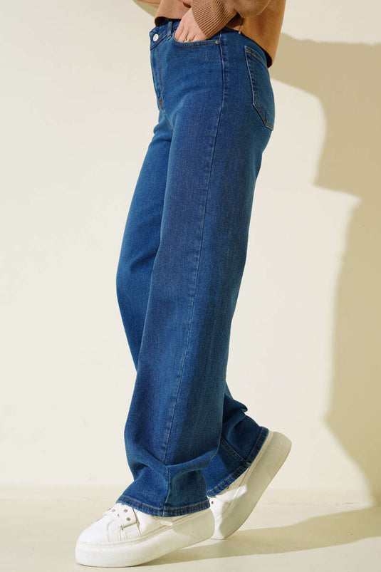 Jean palazzo taille haute bleu