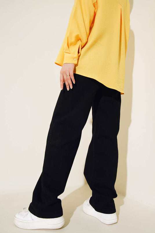 بنطلون بالازو عالي الخصر باللون الأسود