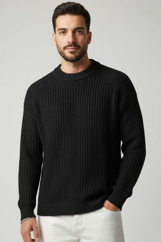 Yumoş Men's Knitted Sweater, Black