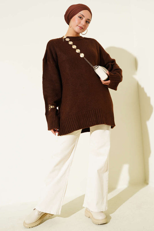 Yumoş Geniş Kollu Kazak Kahve