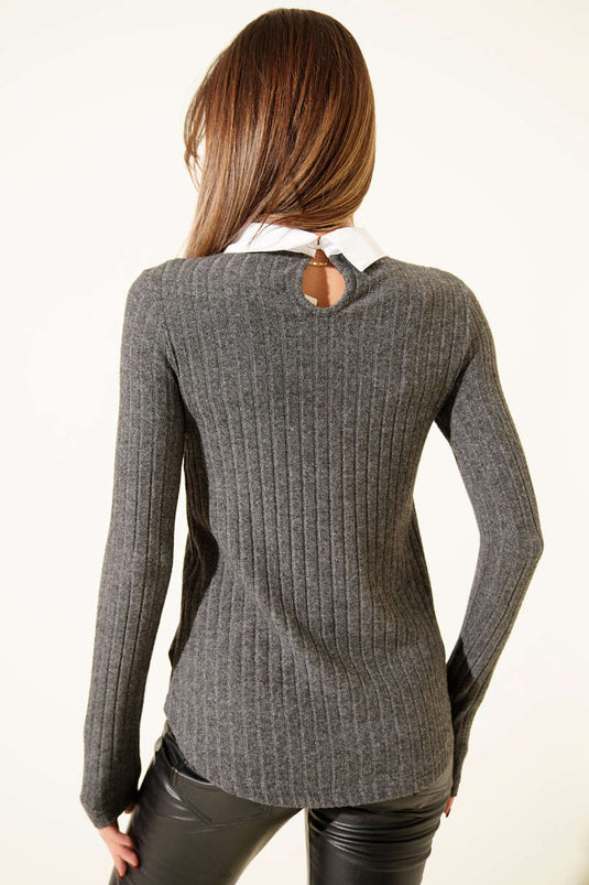 Soft Shirt Detail Blouse, Smoke Grey