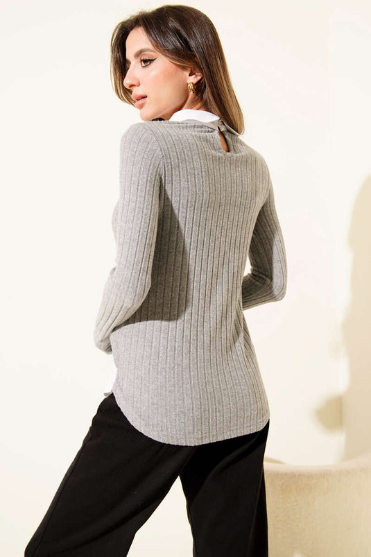 Soft Shirt Detail Blouse Grey