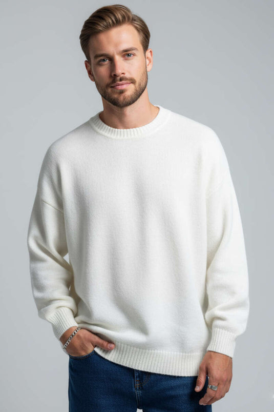 Yumoş Herren-Strickpullover in Knochenweiß