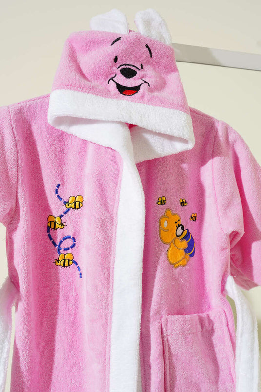 Accappatoio per bambini con cappuccio Pooh Orsetto a tessuto morbido Rosa