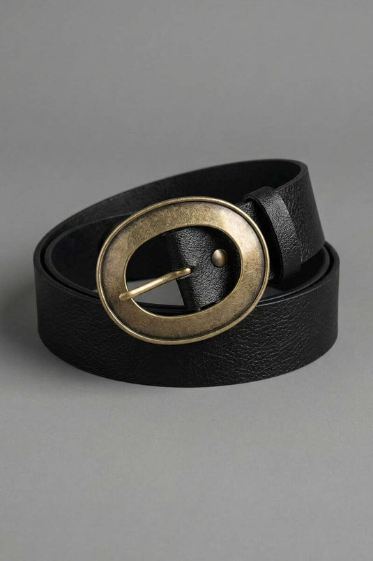 Ceinture noire à boucle apparence cuivre ronde