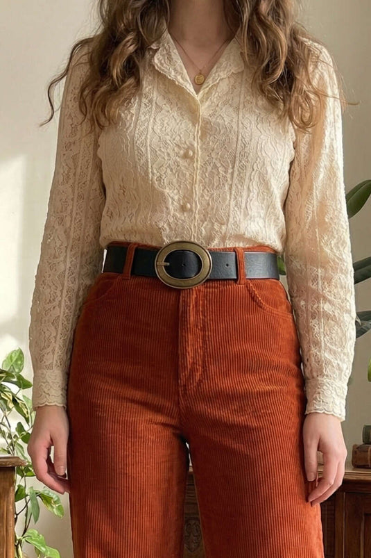 Ceinture noire à boucle apparence cuivre ronde