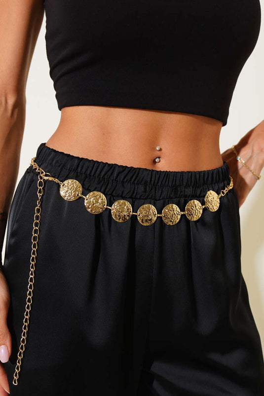 Ceinture à chaîne décorative ronde en métal doré