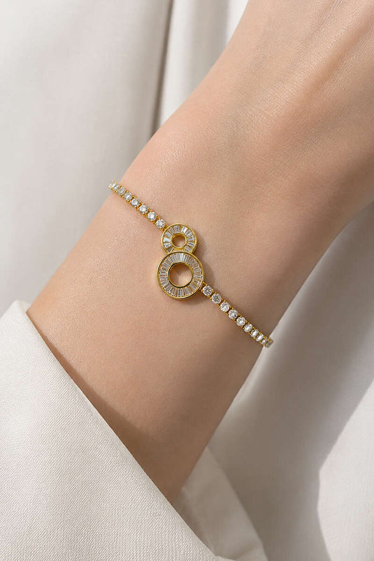 Yuvarlak Mini Taş Detaylı Bileklik Gold