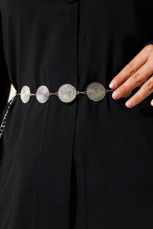 Ceinture chaîne argentée avec symbole rond
