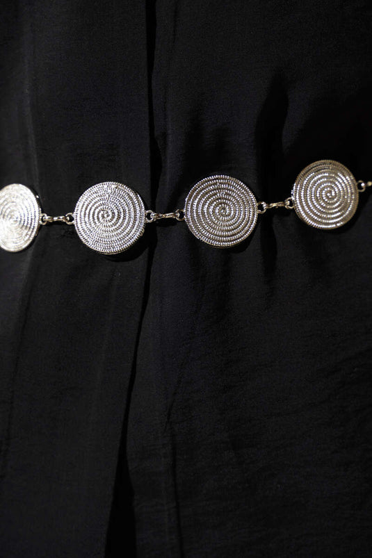 Ceinture chaîne argentée avec symbole rond