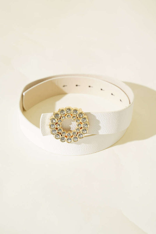 Ceinture épaisse avec boucle ronde en pierre, blanche