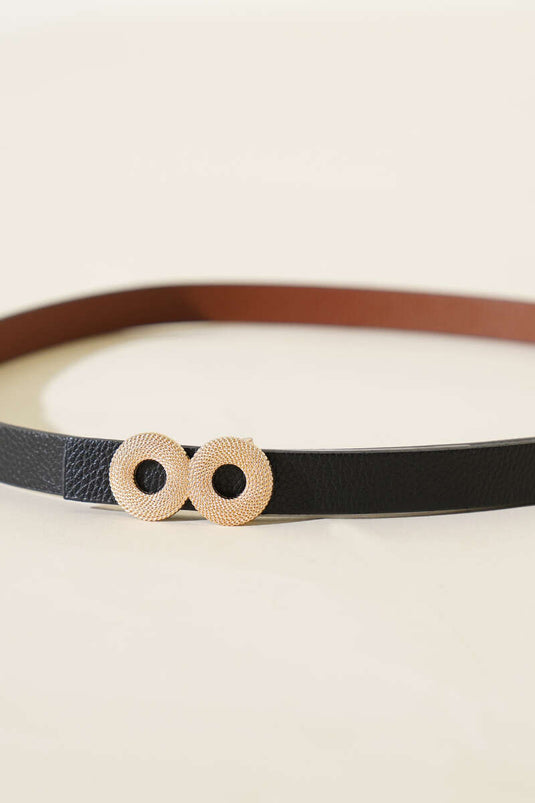 حزام رفيع بإبزيم دائري أسود