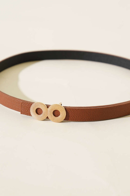 Ceinture fine à boucle ronde, couleur fauve