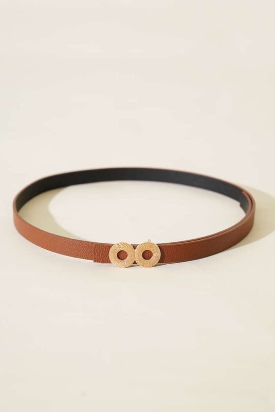 Ceinture fine à boucle ronde, couleur fauve